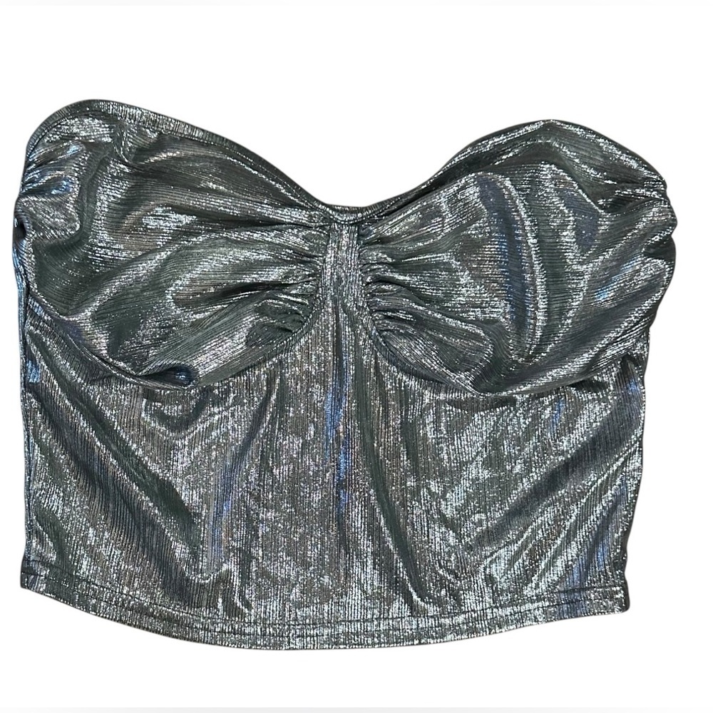 Women’s Shimmery Silver Tube Crop Top Holiday  Size Medium